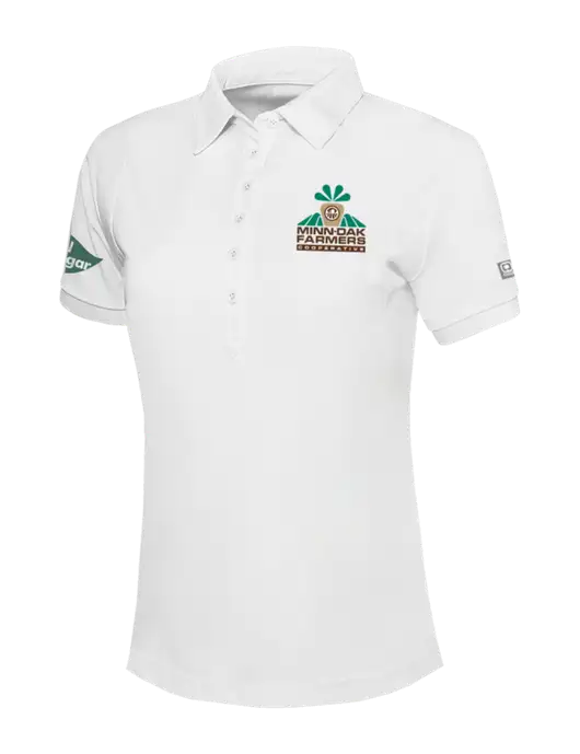 OGIO Womens Bright White Jewel Polo w/Minn-Dak Farmers Cooperative Logo, Real Sugar Logo