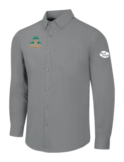 Medium Grey Long Sleeve Carefree Poplin Shirt w/Minn-Dak Farmers Cooperative Logo, Real Sugar Logo