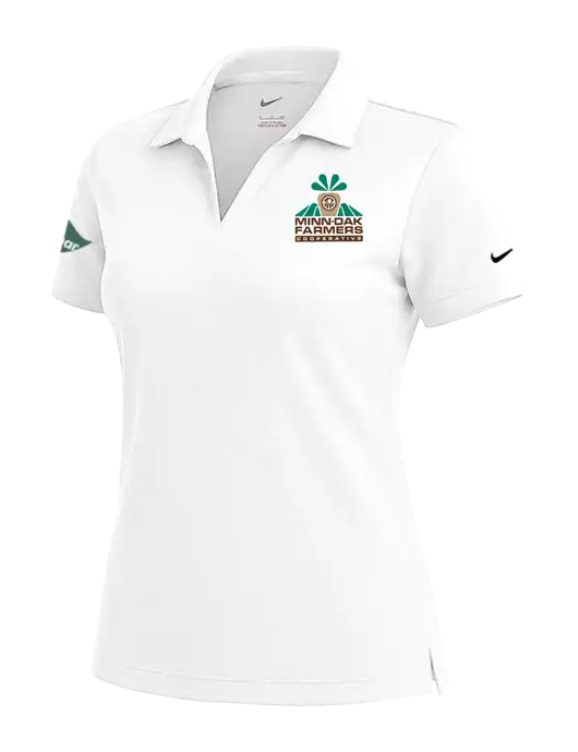 NIKE White Womens Dri-Fit Micro Pique Polo w/Minn-Dak Farmers Cooperative Logo, Real Sugar Logo