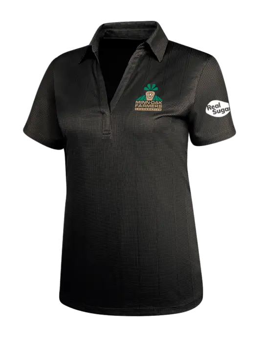 Black Womens Performance Fine Jacquard Polo w/Minn-Dak Farmers Cooperative Logo, Real Sugar Logo