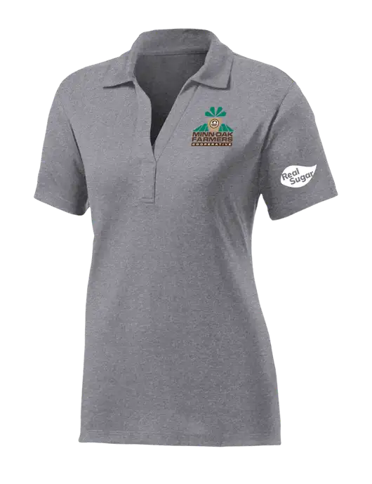 Womens Medium Grey Heather Contender Polo w/Minn-Dak Farmers Cooperative Logo, Real Sugar Logo
