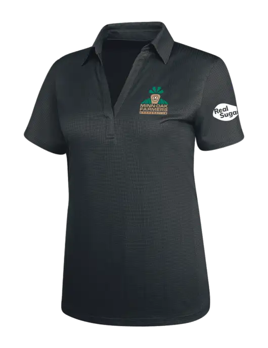 Dark Grey Womens Performance Fine Jacquard Polo w/Minn-Dak Farmers Cooperative Logo, Real Sugar Logo