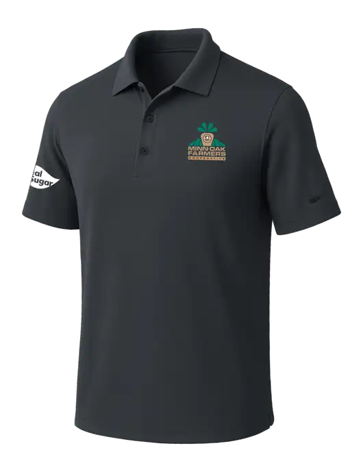 NIKE Dark Grey Dri-Fit Micro Pique Polo w/Minn-Dak Farmers Cooperative Logo, Real Sugar Logo