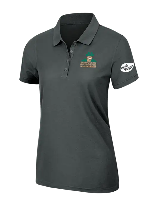 Dark Grey Womens Core Classic Pique Polo w/Minn-Dak Farmers Cooperative Logo, Real Sugar Logo