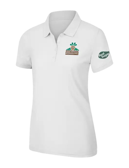 White Womens Core Classic Pique Polo w/Minn-Dak Farmers Cooperative Logo, Real Sugar Logo