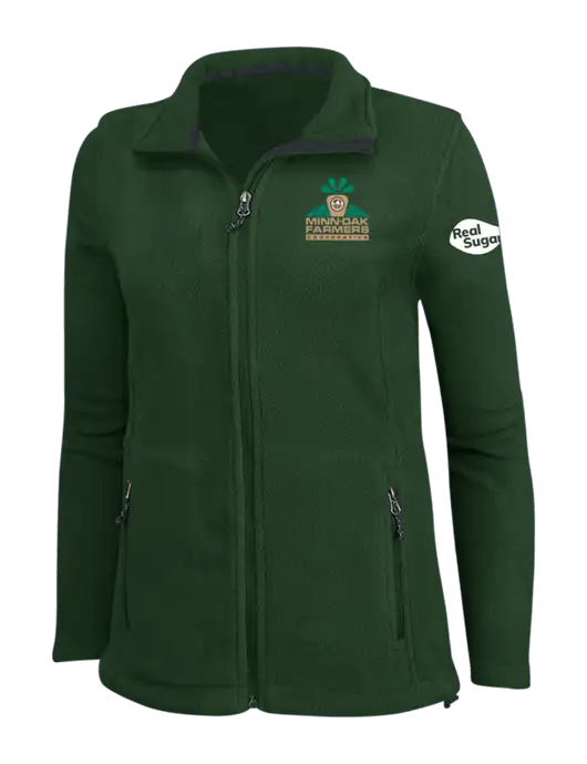 Womens Fleece Dark Green Jacket w/Minn-Dak Farmers Cooperative Logo, Real Sugar Logo