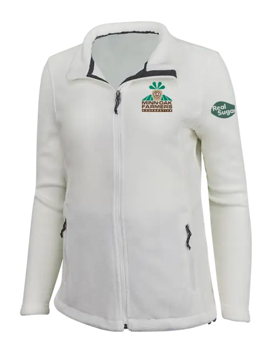 Womens White Fleece Jacket w/Minn-Dak Farmers Cooperative Logo, Real Sugar Logo