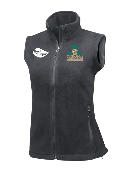 Medium Grey Womens Fleece Vest w/Minn-Dak Farmers Cooperative Logo, Real Sugar Logo