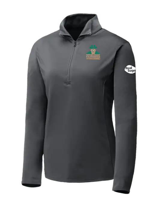 Dark Grey Womens Posicharge Competitor ¼ Zip Pullover w/Minn-Dak Farmers Cooperative Logo, Real Sugar Logo