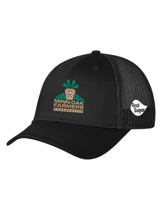 Black Mesh Trucker Cap Snap Back w/Minn-Dak Farmers Cooperative Logo, Real Sugar Logo