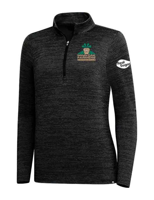 TravisMathew Black Womens Crestview 1/4 Zip w/Minn-Dak Farmers Cooperative Logo, Real Sugar Logo
