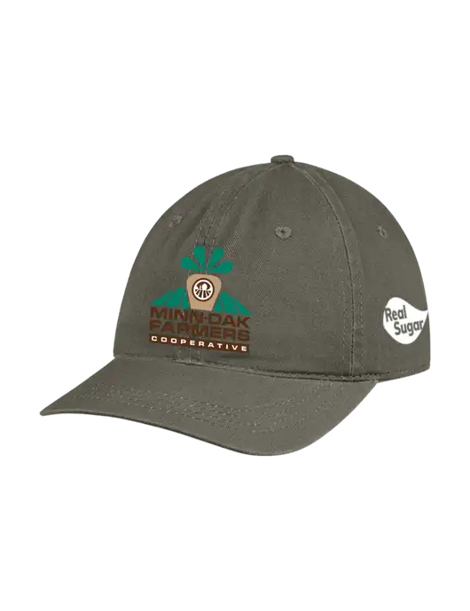 Garment Washed Unstructured Twill Olive Cap w/Minn-Dak Farmers Cooperative Logo, Real Sugar Logo