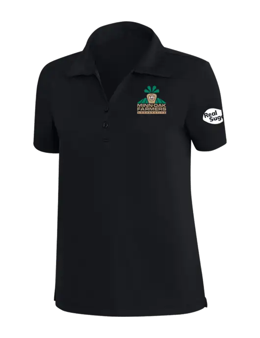 TravisMathew Black Womens Coto Performance Polo w/Minn-Dak Farmers Cooperative Logo, Real Sugar Logo