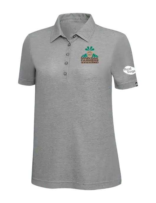 TravisMathew Grey Heather Womens Oceanside Polo w/Minn-Dak Farmers Cooperative Logo, Real Sugar Logo