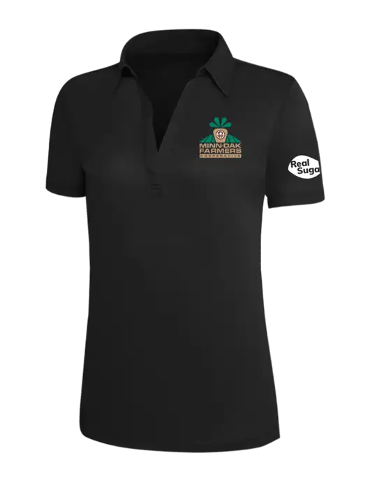 Black Silk Touch Womens Performance Polo w/Minn-Dak Farmers Cooperative Logo, Real Sugar Logo