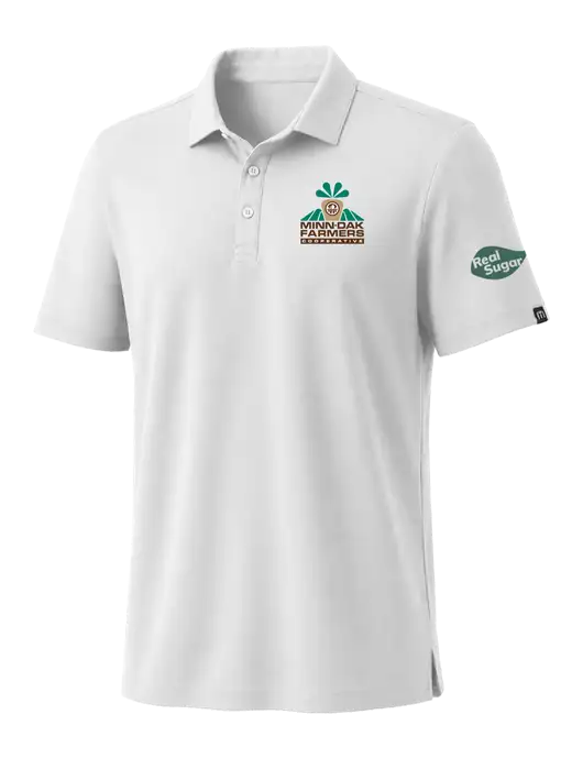 TravisMathew White Coto Performance Polo w/Minn-Dak Farmers Cooperative Logo, Real Sugar Logo