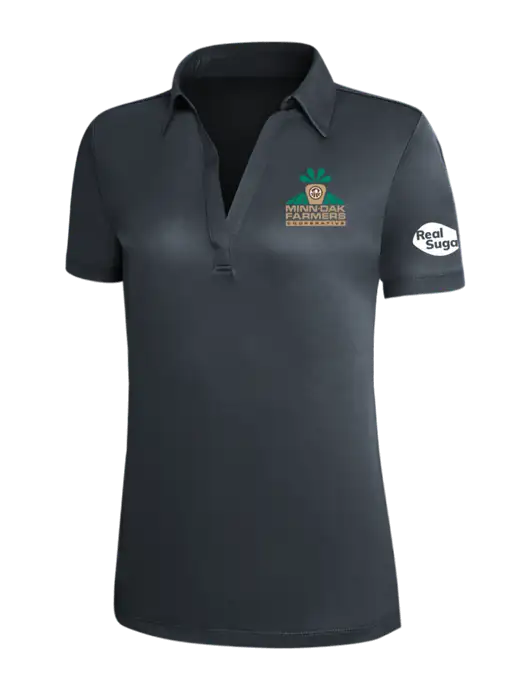 Dark Grey Silk Touch Womens Performance Polo w/Minn-Dak Farmers Cooperative Logo, Real Sugar Logo