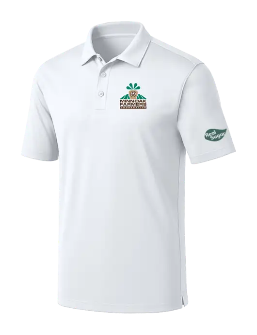 White Silk Touch Performance Polo w/Minn-Dak Farmers Cooperative Logo, Real Sugar Logo