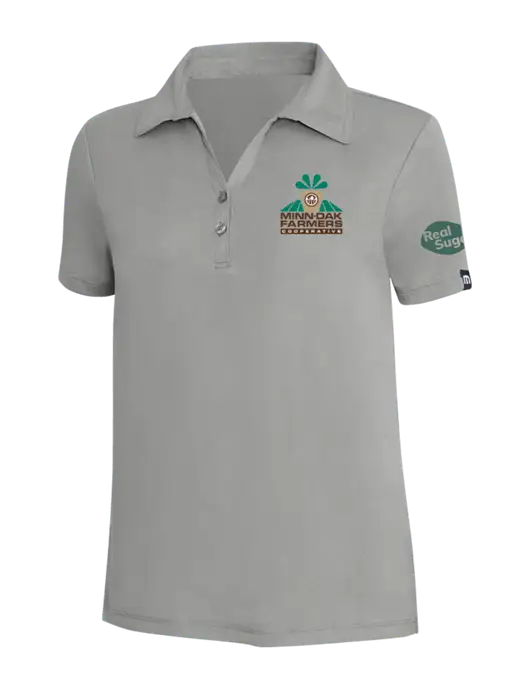 TravisMathew Light Grey Heather Womens Coto Performance Polo w/Minn-Dak Farmers Cooperative Logo, Real Sugar Logo