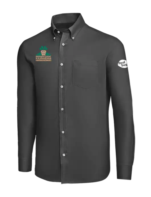 Brooks Brothers Dark Grey Wrinkle-Free Stretch Nailhead Shirt w/Minn-Dak Farmers Cooperative Logo, Real Sugar Logo