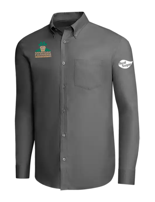 Brooks Brothers Dark Grey Wrinkle-Free Stretch Pinpoint Shirt w/Minn-Dak Farmers Cooperative Logo, Real Sugar Logo