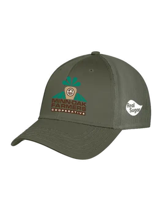 Olive Green Mesh Trucker Cap Snap Back w/Minn-Dak Farmers Cooperative Logo, Real Sugar Logo
