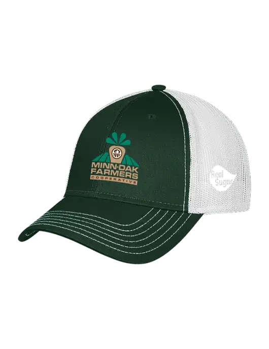 Dark Green/White Mesh Trucker Cap Snap Back w/Minn-Dak Farmers Cooperative Logo, Real Sugar Logo