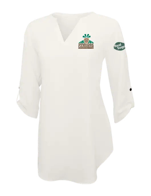 Ivory Womens 3/4 Sleeve Tunic Blouse w/Minn-Dak Farmers Cooperative Logo, Real Sugar Logo