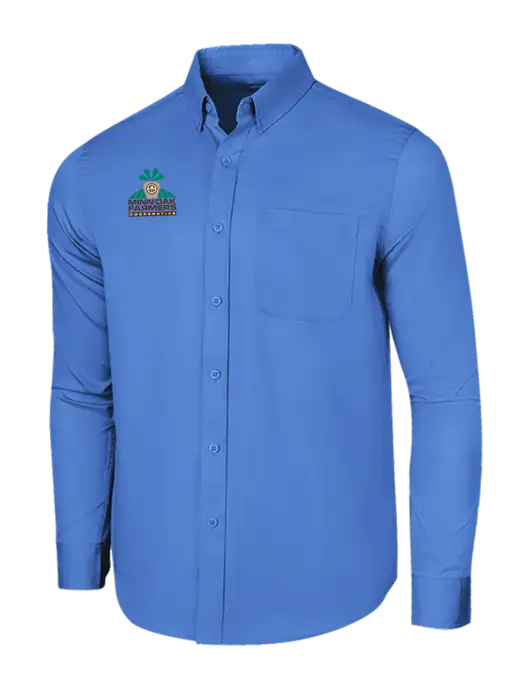 Long Sleeve Dark Carolina Blue Superpro React Twill Shirt w/Minn-Dak Farmers Cooperative Logo
