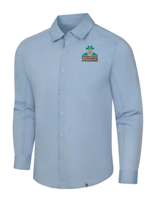 OGIO Light Blue Commuter Woven Shirt w/Minn-Dak Farmers Cooperative Logo